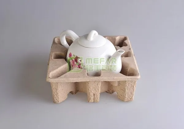 陶瓷壶黄色干压原木浆纸托（纸塑）